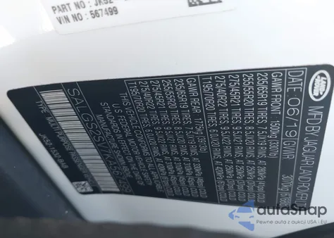 2019 Land Rover Range Rover 3.0L V6 Supercharged Hse z USA, uszkodzony, nr VIN SALGS2SV7KA567499